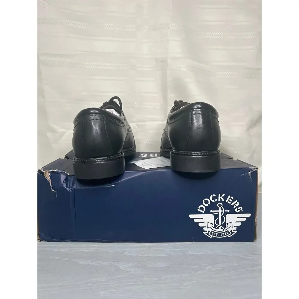 Dockers Gordon Cap Toe Oxford Mens 9.5 W Black Polished Leather Dress Shoe